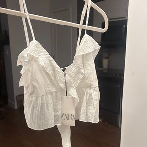 Zara White Ruffle Camisole Top